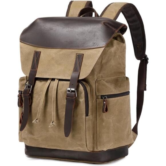 Other - Leather Backpack for Men Waxed Canvas Khaki